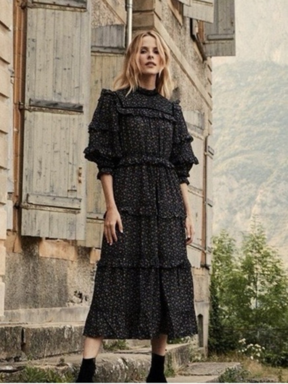 DÔEN Clay Dress in Black Marfa Paisley